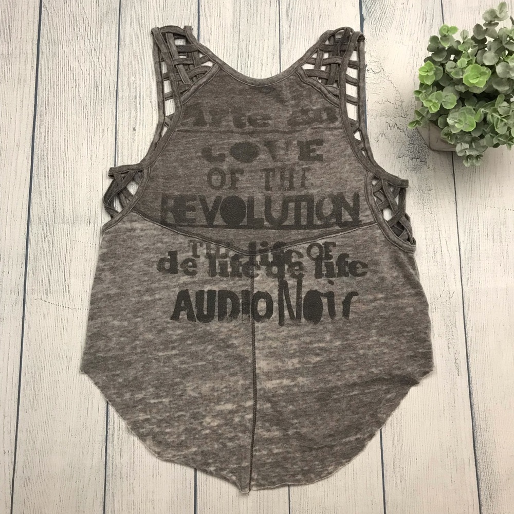 We The Free lattice shoulder grey distressed tank